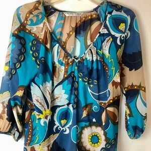 Trina Turk XS Sheer Silk Popover MultiColor Boxy